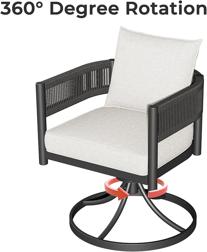 Grand patio 5-Piece Outdoor Dining Set for 4 with 1 Rectangle Expandable Table for 4-6 Person, Metal Woven Wicker Swivel Patio Chairs with Thickened Cushions for Yard, Poolside (Black) GrandPatio