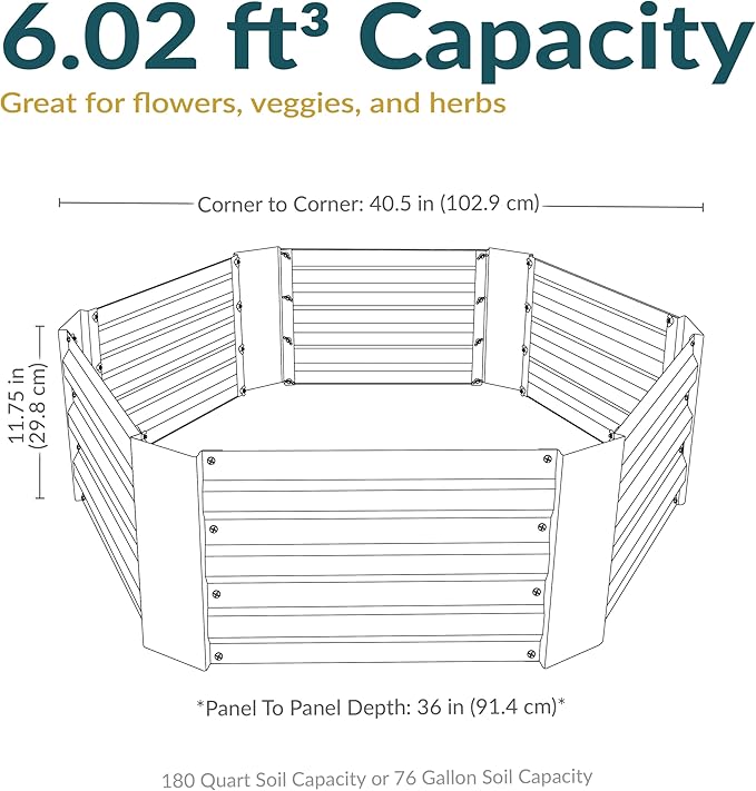 Sunnydaze 11.75" H Raised Metal Garden Bed - Galvanized Raised Garden Bed Outdoor for Vegetables and Flowers - Woodgrain - Hexagon SunnydazeDecor