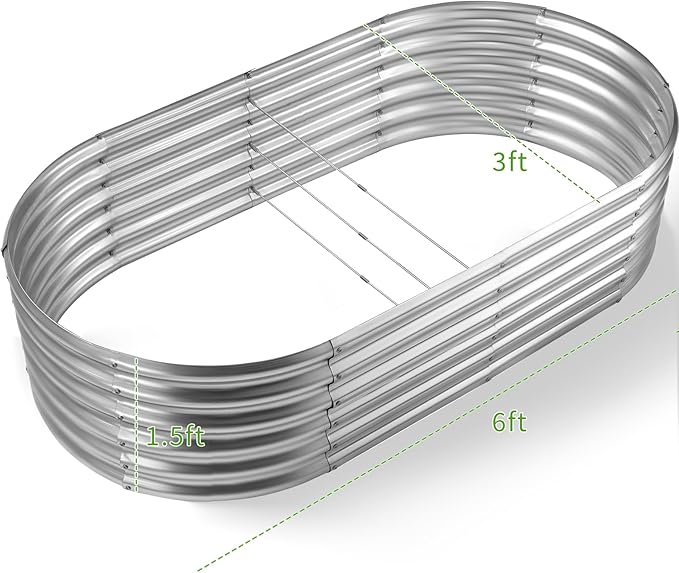 Land Guard 6x3x1.5ft Galvanized Raised Garden Bed Kit, Metal Planter Boxes Outdoor, Oval Metal Raised Garden Bed for Vegetables, Flowers (Silver) LandGuard