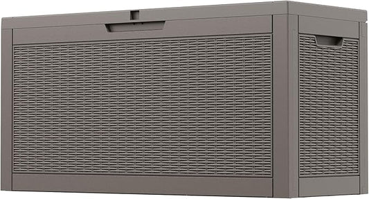 Outdoor Storage Box, Resin Deck Boxes Indoor and outdoor, Waterproof Storage Box Lockable Lid (Grey,70 Gallon) NBYSGO
