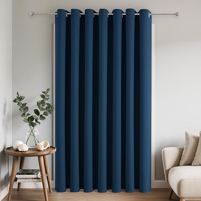 Joydeco Blackout Patio Sliding Door Curtains 108 Inches Long, Grommet Privacy Room Divider Curtains, Extra Wide Thermal Blackout Drapes for Bedroom Living Room (Navy Blue, 100Wx108L, 1 Panel) JOYDECO
