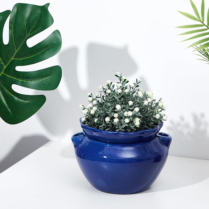 1 Sets African Violet Pots 7.5 Inch Self Watering Pot for Indoor Ceramic Self Watering Planter for Flower Lovers Ideal Plant Pot Thriving Flower Maintenance Sunnychicc