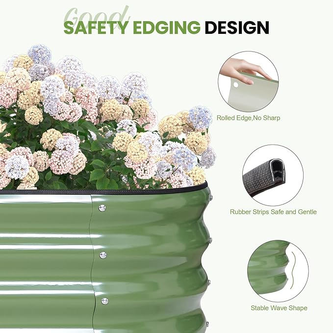 G GOOD GAIN Raised Garden Beds - 8x2x1ft Galvanized Planter Boxes Kit with Protective Tape & Gloves & Tools | Oval Metal Outdoor Raised Bed for Gardening Vegetables, Fruits, Flowers, Herbs, Oliver GGOODGAIN