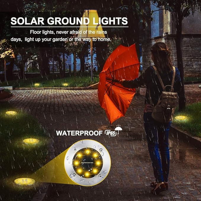 LYHOPE Solar Ground Lights Outdoor, 8 Pack 8 LED Solar Disk Lights Waterproof Garden In-ground Pathway Light Landscape Lighting for Lawn,Yard,Deck,Patio,Walkway (Warm White) LYHOPE