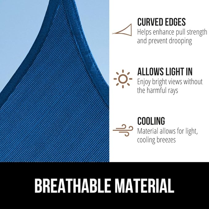 GORILLA GRIP Heavy Duty Sun Shade, UV Protection Fade Tear and Rust Resistant Rectangle Sunshade Canopy, Curved Edges Blocks Sunlight, Breathable Sail, Outdoor Patio, Lawn Garden 12x16 FT Blue GorillaGrip