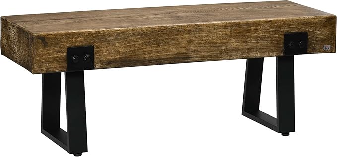 HOMCOM Garden Bench with Metal Legs, Rustic Wood Effect Concrete Entryway Bench, End of Bed Bench, Indoor Outdoor Use for Patio, Park, Porch and Lawn, Natural and Black HOMCOM