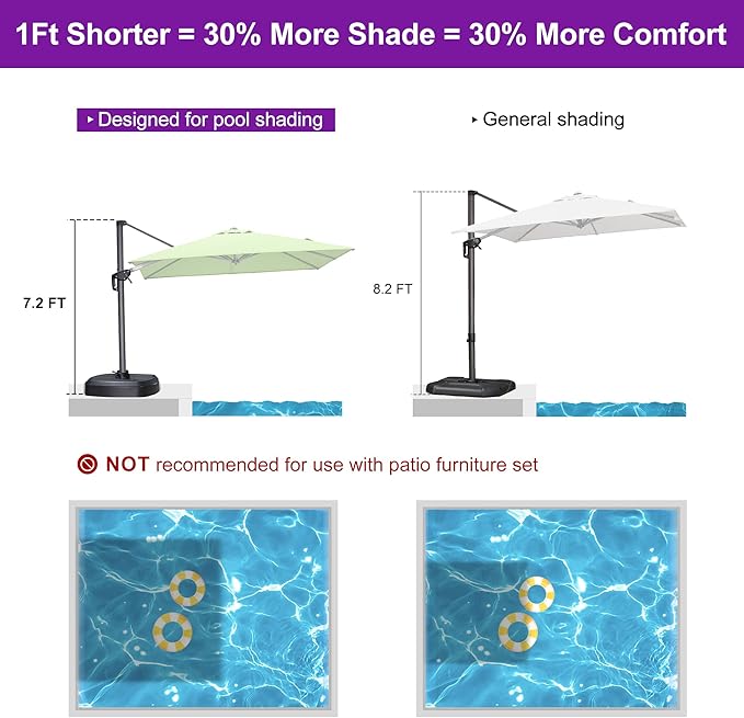 PURPLE LEAF 8' X 8' Patio Umbrella with Wheeled Base for Pool 7' High Offset Outdoor Cantilever Umbrella Swimming Pool Umbrella with 360°Rotation for Poolside Apple Green PURPLELEAF