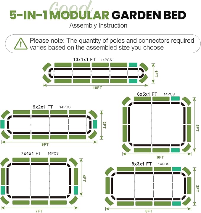 5-in-1 Adjustable Raised Garden Bed Kit | Galvanized Planter Boxes for Vegetables, Flowers | 12" Tall, Multiple Sizes (8x3x1ft, 9x2x1ft, 10x1x1ft, 6x5x1ft, 7x4x1ft) | Outdoor Metal Raised Bed, Grey GGOODGAIN