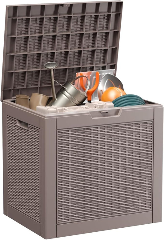 EasyUp 30 Gallon Outdoor Deck Box Waterproof, Lager Patio Storage Box Indoor and Outdoor Use,Resin Storage Bin for Patio Furniture Cushions Garden Tools, Package Delivery,UV Resistant（Gray） EASYUP