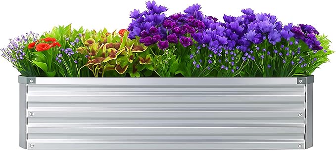 2 Pack 4x2x1FT Galvanized Raised Garden Bed Kit, Outdoor Metal Planter Box for Vegetables, Bottomless Rectangular Gardening Bed with Support Rods, Tool-Free Assembly, Silver Meberam