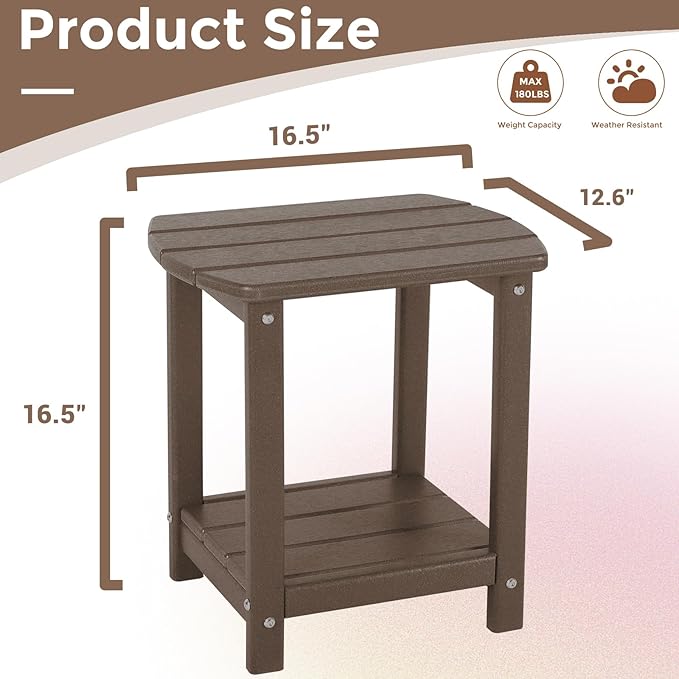 Adirondack Square Outdoor Side Table,2-Tier Storage Patio Side Table, HDPE End Tables for Backyard Pool Porch Garden Lawn GARDENSTAR