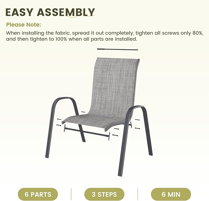 UDPATIO Patio Chairs Set of 8, Stackable Outdoor Dining Chairs with High Back, Breathable Textilene Fabric Outdoor Chair All Weather, 350LBS Capacity for Garden, Backyard (Light Grey) UDPATIO