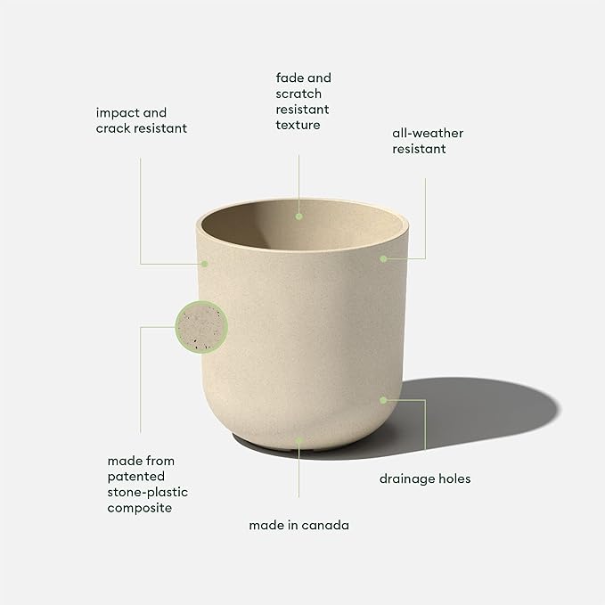 Veradek Mason Series Lima Planter - Round Planter for Indoor or Outdoor Porch/Garden | Made from Plastic-Stone Composite with Drainage Holes | Modern Décor for Succulents, Flowers, Small Plants VeradekOutdoor