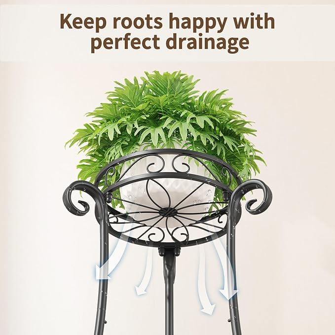 LASZOLA 2 Tier Black Metal Plant Stand for Multiple Large Planters Indoor Outdoor Organizer, Heavy Duty Tall Flower Stand for Corner Patio Bathroom Office, Modern Sturdy Vertical Iron Rack, Cat Proof LASZOLA