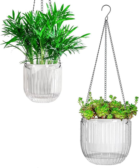 Josteve 5.2/8.2 Inch 2 Pcs Self Watering Hanging Planter Indoor Plant Pots Drainage Holes, Outdoor Small Hanging Planters Flower Pot Basket, Visible Water Level, Plant Hanger Home Decor, Gardening Josteve