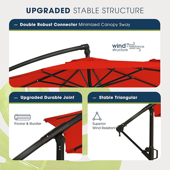 wikiwiki 10ft Patio Umbrella with Base Included, Outdoor Offset Cantilever Umbrella, Infinite Tilt, Crank and Cross Base, Light Red WikiwikiPatioUmbrellas