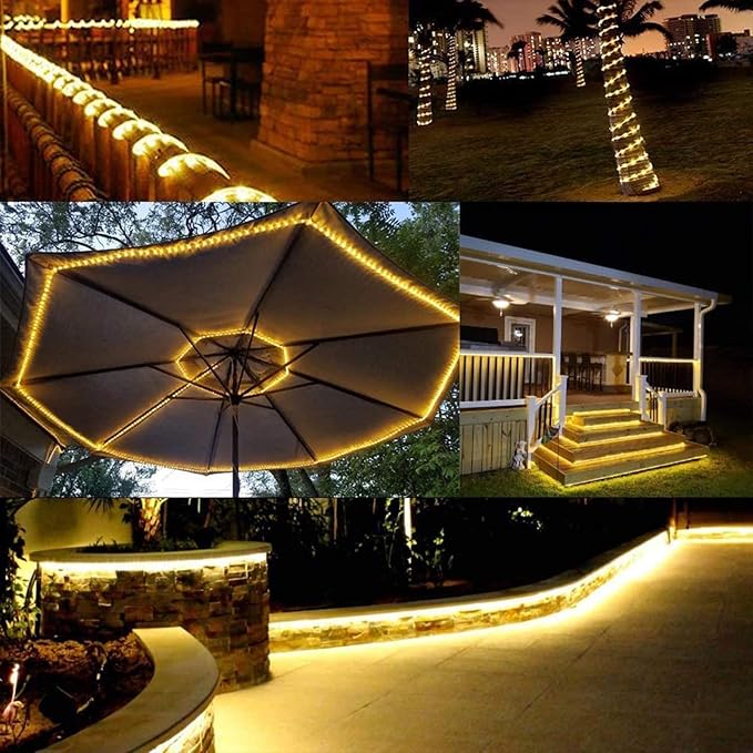 100ft LED Rope Lights Outdoor, 720 LED Connectable and Flexible Tube Lights with 8 Modes, Waterproof LED Rope Lighting for Garden, Patio, Pool, Bedroom, Party, Indoor Outdoor Decoration (Warm White) Jnaurb
