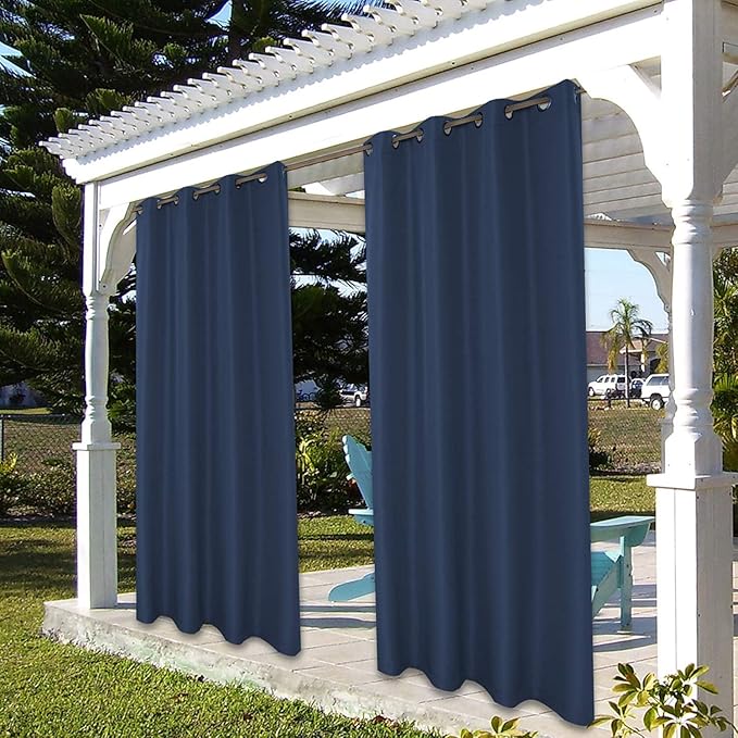 BONZER Outdoor Waterproof Curtains for Patio Privacy Grommet Light Filtering Outside Curtains for Gazebo, Porch, Pergola, Pavilion, 1 Panel, 54W x 84L inch, Navy Bonzer
