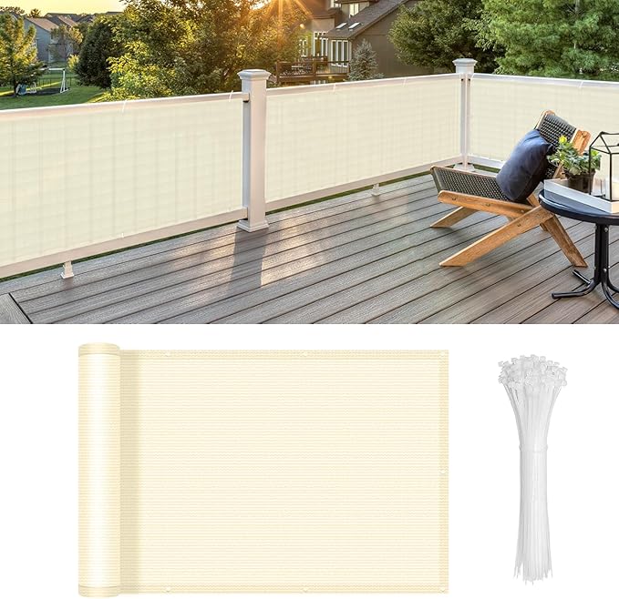 LOVE STORY Custom Size 3'x4' Butter Cream Balcony Privacy Screen,UV Block Privacy Fence Screen,90% Shield for Outdoor Pool Garden Apartment Railing LOVESTORY