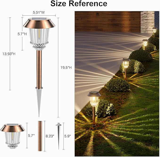 XMCOSY+ Solar Lights Outside Waterproof - 4 Pack Auto On/Off 10-40 LM Dimmable Outdoor Solar Lights for Yard Garden Pathway Driveway Walkway (Warm White) XMcosy