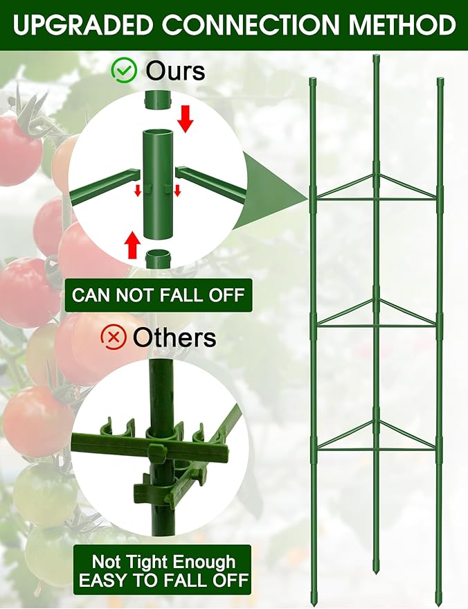 Tomato Cage for Garden,6 Pack Tomato Trellis for Raised Garden Bed Height Adjustable Up to 51.2inch Tomato Plant Support Stakes for Climbing Plants Vegetables Fruits Flowers（Extra Bold） GrowYourGreenParadise