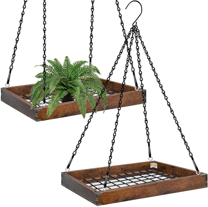 Plant Hanger Indoor Outdoor, 16" Large Hanging Planters for Indoor Plants Hanging Plant Holder Wood Metal Hanging Plant Shelf Large Hanging Baskets for Plants Outdoor Window Ceiling (2 Pack ) Lilybud--lily