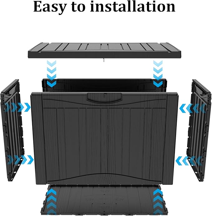 TARKARI 50 Gallon Lockable Resin Deck Box, Waterproof & UV-Resistant Outdoor Storage Box for Outdoor Cushion Storage, Garden Tools & Pool Accessories Storage, Black Home