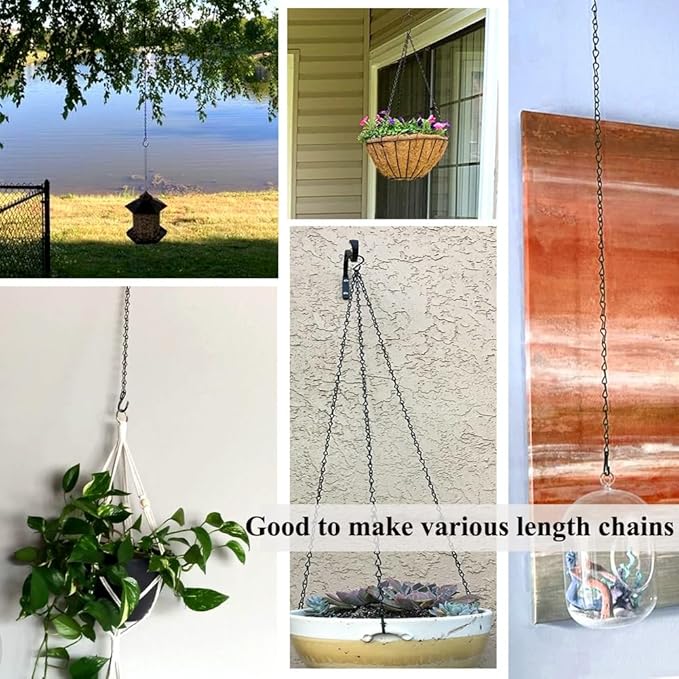 YINGFENG 236 Inch Black Metal Hanging Chains and Hanging Basket Hooks Set for Bird Feeders, Birdbaths, Planters, Grow Lights, Lanterns, Wind Chime and Ornaments, Eye Screws, Chain Hooks DIY YINGFENG