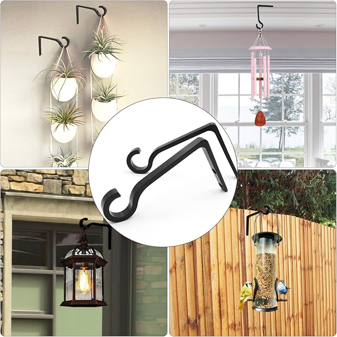 White Hanging Plant Bracket 6inch Metal Plant Hook Shepherds Hook Decorative Wall Plant Hanger for Hanging Lanterns, Bird Feeder, Flower Basket, Home Decor Indoor & Outdoor 2pack QIEGL