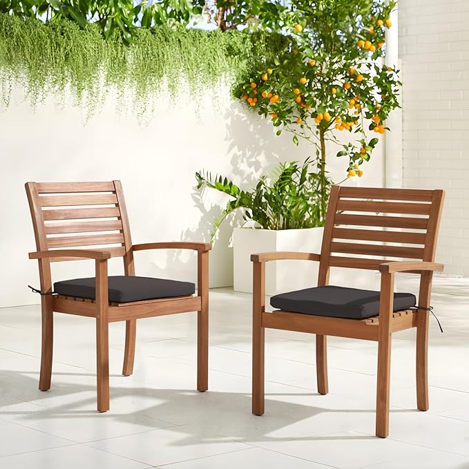 OC Orange-Casual Stackable Patio Dining Chairs Set of 6, Outdoor Acacia Wooden Chairs w/Armrest & Removeable Fabric Cushion, for Porch, Backyard, Garden, Indoor, Dark Grey OCOrange-Casual