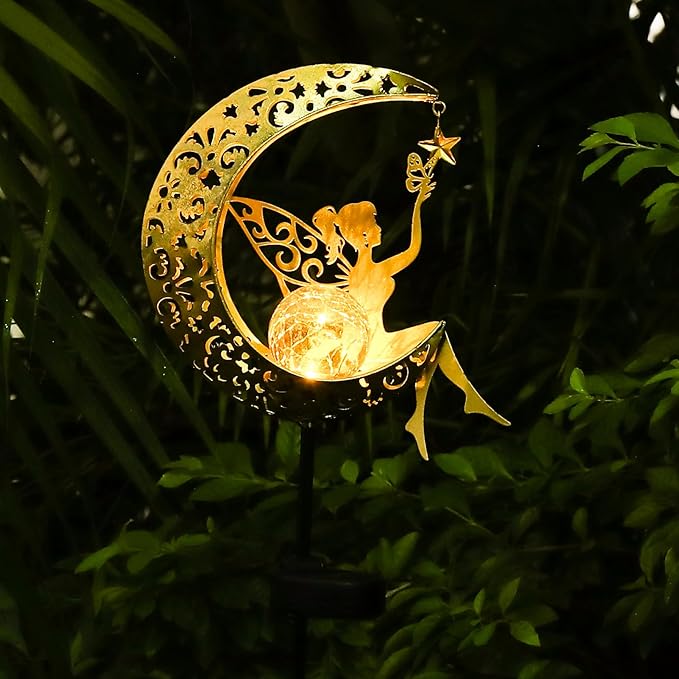 ZKLiLi Solar Lights Garden Decorations,Moon Fairy Light,Solar Statues Outdoor Decor,Warm LED Light for Pathway Lawn Patio Courtyard Gifts for Mom Grandma Women ZKLiLi