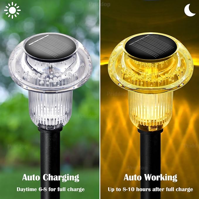 Solar Lights Outdoor Pathway Waterproof 8 Pack Warm White LED Acrylic Mushroom Decorative Garden Lights for Yard Landscape Patio Outside Decor Priddop