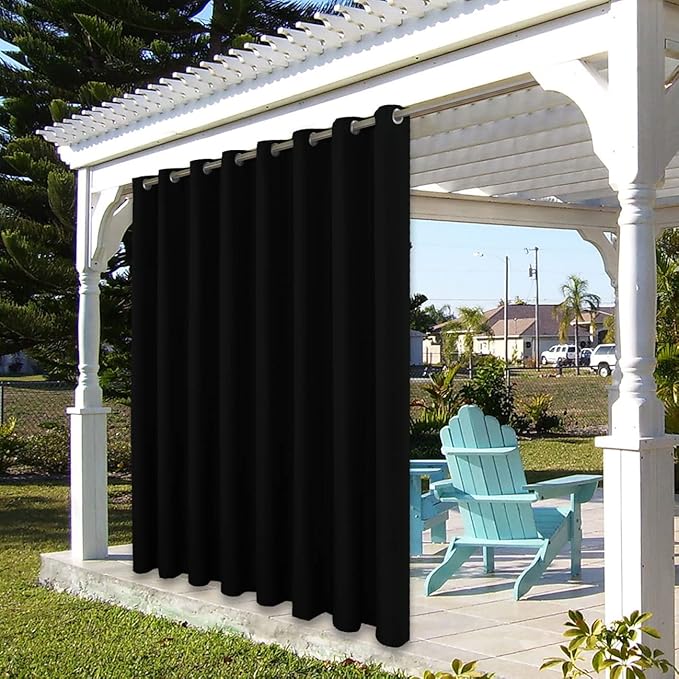 BONZER Outdoor Waterproof Curtains for Patio Wide Grommet Light Filtering Outside Curtains for Gazebo, Porch, Pergola, Pavilion, 1 Panel, 110W x 120L inch, Black Bonzer