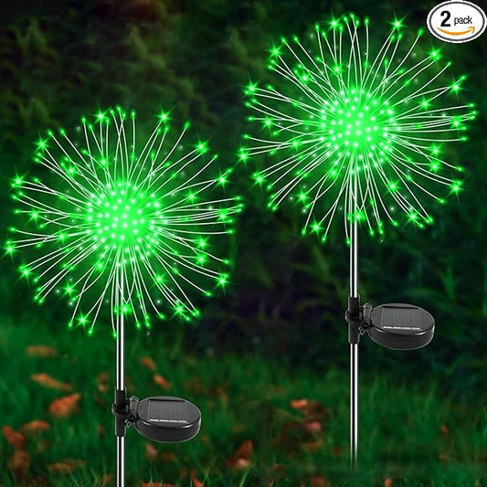 Solar Garden Lights Outdoor, 2 Pack 120 LED Twinkling Firework Lights Decorative with 2 Modes, Outdoor Waterproof Solar Starburst Light for Outside Yard Pathway Garden Decor, Green Yaafen