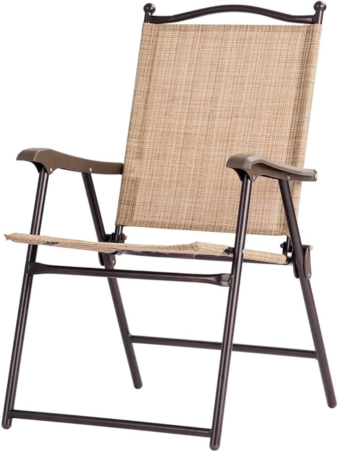 Giantex Set of 2 Patio Folding Chairs, Outdoor Patio Dining Chairs w/Armrest, Sling Back, Metal Frame, Outside Use for Lawn Camping Garden Pool Beach Yard Lounge, No Assembly, Yellow Giantex