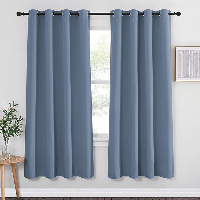 NICETOWN Stone Blue Blackout Curtain for Bedroom - Window Treatment Energy Saving Thermal Insulated Room Darkening Solid Grommet Blackout Drape for Living Room, 1 Panel, W52 x L72 NICETOWN