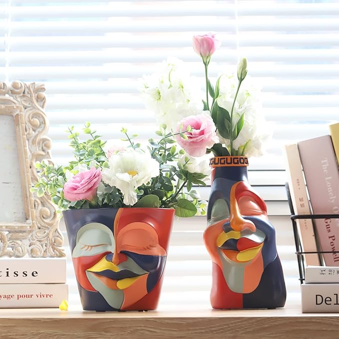 GUGUGO Abstract Rainbow Head Planter, Graffiti Face Planters Pots with Drainage, Flower Plant Pots for Indoor Plants, Unique Funny Pots for Plant Lover Gifts GUGUGOHOMEDECOR
