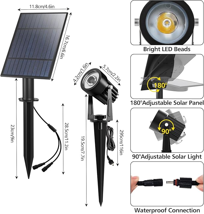 T-SUN Green Solar Spotlights, 2-in-1 Outdoor Waterproof Solar Landscape Spotlights for Garden, Yard, Halloween, Christmas Decor(Green) T-SUN