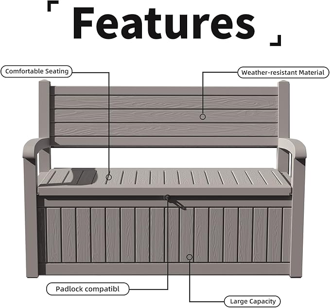 DRATO 75 Gallon Storage Bench Deck Box Outdoor Indoor,Lockable Durable All-Weather Seating with Hidden Storage,Deck Storage for Garden, Pool, Patio DRATOprovidesawarmandcozy