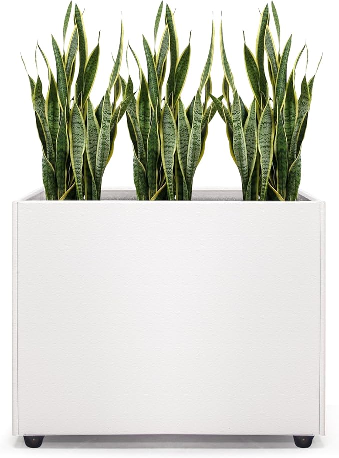 Planter Box Rectangular Block - 16×12×12IN Galvanized Steel Metal Long Box Planter Easy Installation Modern Outdoor Tall Planters All-Weather Use with Drainage Holes for Patio/Porch(White) Zezgeuro