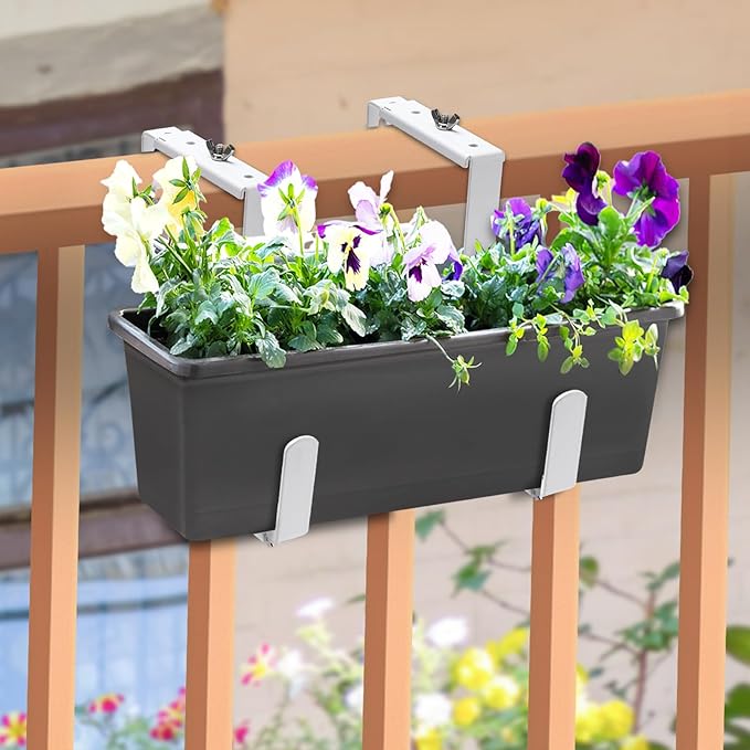 Adjustable Planter Box Bracket, Flower Box Holder Brackets for Deck Railing, Window Box Hanging Brackets for Patio Garden Fence Pergola Balcony Supporting Heavy Planters-4 Pack VIVIKEN