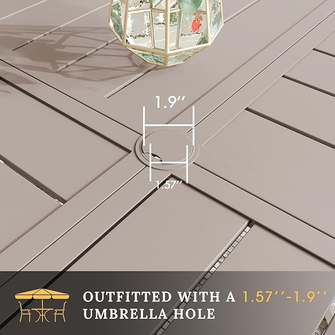 VICLLAX Round Patio Table with Adjustable Umbrella Hole for 6, All Weather Metal Outdoor Dining Table for Lawn Garden, 47.2" Outdoor Coffee Table, Cream Color Frame HOME