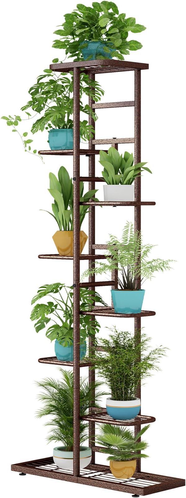 LINZINAR Plant Stand Indoor Outdoor Metal 8 Tier 9 Potted Multiple Flower Pot Holder Shelf Planter Display Shelving Unit for Patio Garden Corner Balcony Living Room LINZINAR