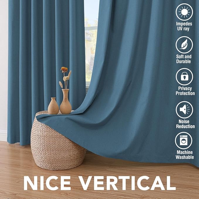 H.VERSAILTEX 100% Blackout Curtains for Bedroom Thermal Insulated Linen Textured Curtains Heat and Full Light Blocking Drapes Living Room Curtains 2 Panel Sets, Blue Sapphire, 52x63 Inch HVERSAILTEX