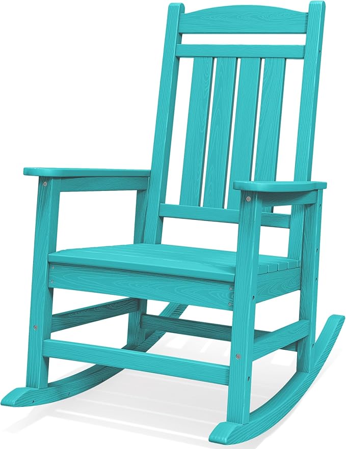 SERWALL Oversized Outdoor Rocking Chair, All-Weather Patio Rocking Chair, HDPE Porch Rocker for Adults, Aruba Blue SERWALL