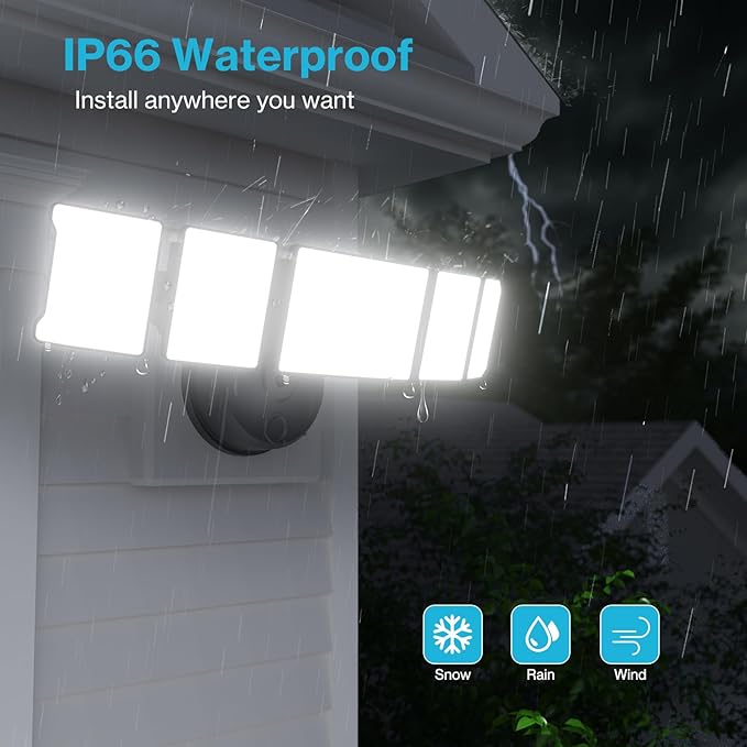 Olafus 130W Flood Light Outdoor, Switch Controlled 13000LM LED Security Light, IP65 Waterproof Outside Floodlight with 5 Adjustable Heads, 6500K Exterior Flood Light Fixture Wired for House Yard Black Olafus