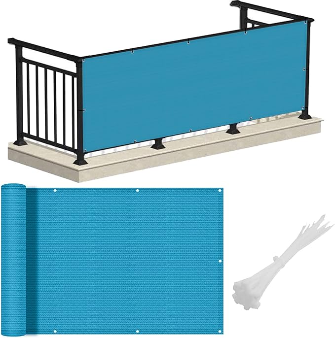 LOVE STORY 3'x10' Turquoise Blue Balcony Screen Privacy Fence Cover -Mesh Privacy Screen UV Protection Weather-Resistant 3 FT Height Shield for Deck, Patio, Backyard, Outdoor Pool, Porch, Railing LOVESTORY
