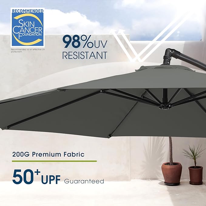 wikiwiki 10ft Patio Umbrella with Base Included, Outdoor Offset Cantilever Umbrella with Sandbag Base for Backyard, Garden and Pool, Easy to Tilt and Crank, Dark Gray WikiwikiPatioUmbrellas