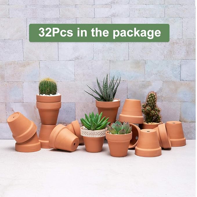 32pcs Small Mini 2" Terracotta Pot Clay Ceramic Pottery Planter, Cactus Flower Nursery Terra Cotta Pots, with Drainage Hole, for Indoor/Outdoor Succulent Plants, Crafts, Wedding Favor Becory