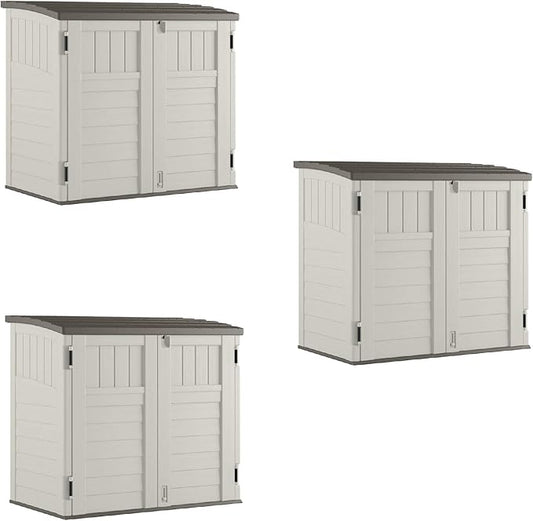 Suncast 3 Pack 34 Cu Ft Capacity Horizontal Outdoor Storage Shed for Garbage Cans, Garden Accessories, Backyard, and Patio Use, Vanilla Suncast